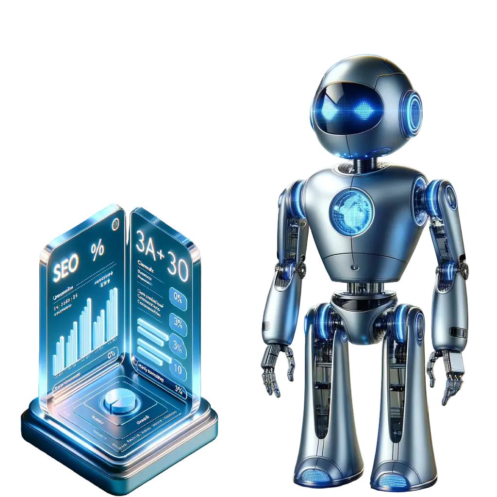 Robot IA analysant des données SEO